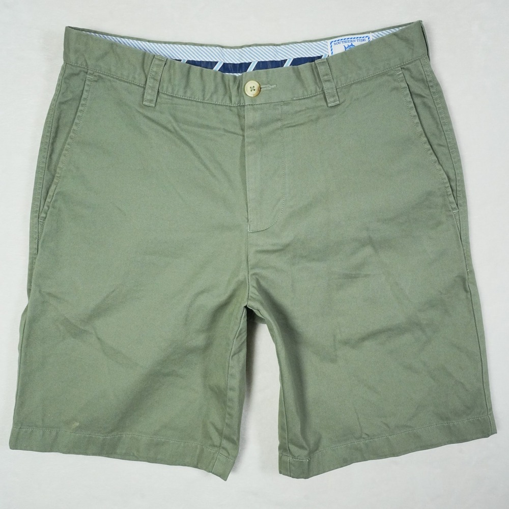 Southern Tide Men's Flat Front Chino Shorts in Olive Green